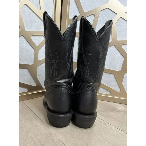 JUSTIN Roper JB1104 Men Sz 9 D Leather Pull-On Stitched Western Cowboy Boots