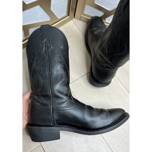 JUSTIN Roper JB1104 Men Sz 9 D Leather Pull-On Stitched Western Cowboy Boots