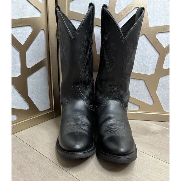 JUSTIN Roper JB1104 Men Sz 9 D Leather Pull-On Stitched Western Cowboy Boots