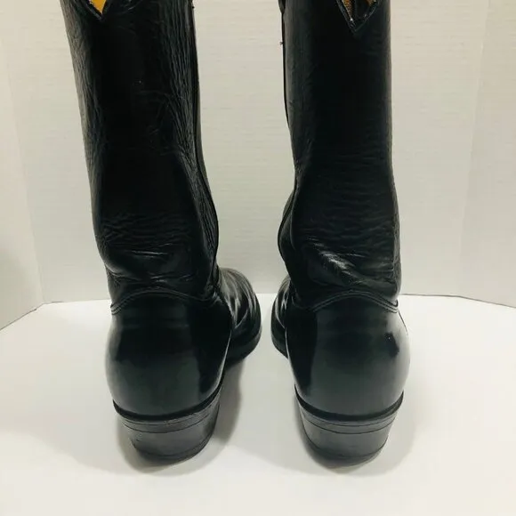 Justin Tobias Boots Men 10EE Black Leather Vibram Sole USA Western Cowboy $204