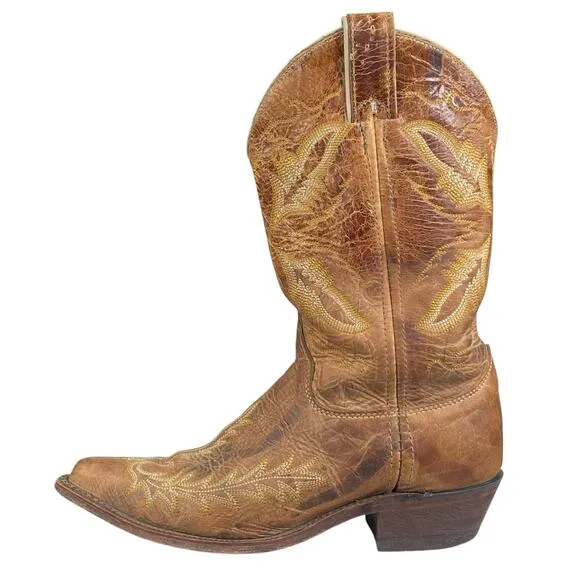 Justin Women’s Bent Rail Brown Distressed Leather Cowgirl Boot Size US 7