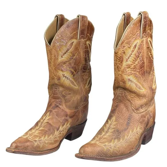 Justin Women’s Bent Rail Brown Distressed Leather Cowgirl Boot Size US 7