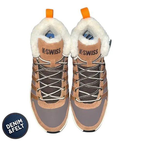 K Swiss Men’s Vista Trainer Mid WNT Hight Top Sherpa Lined Shoe| Brown | NEW/NIB