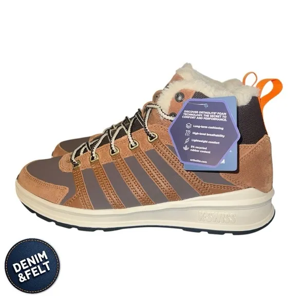 K Swiss Men’s Vista Trainer Mid WNT Hight Top Sherpa Lined Shoe| Brown | NEW/NIB