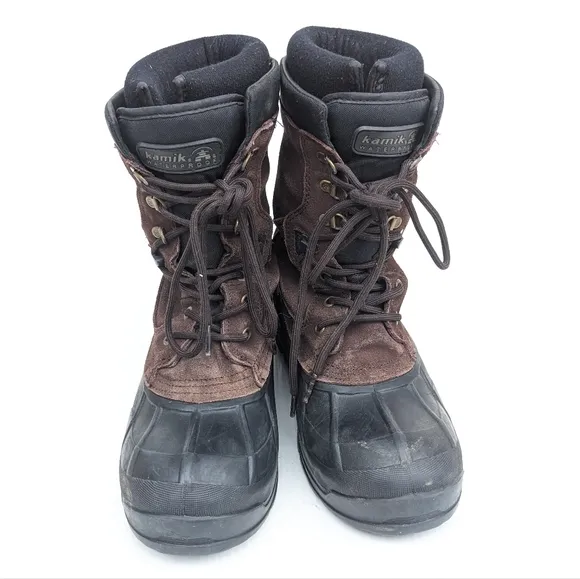KAMIK men's brown suede waterproof insulated winter snow boots size 8