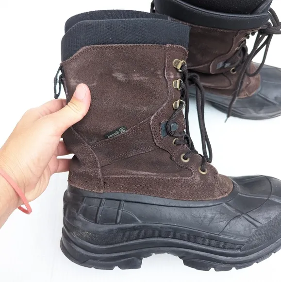 KAMIK men's brown suede waterproof insulated winter snow boots size 8