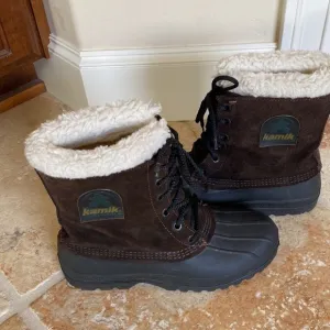 Kamik Womens Brown Suede Boots rubber, insulated Winter Snow Waterproof Size 9