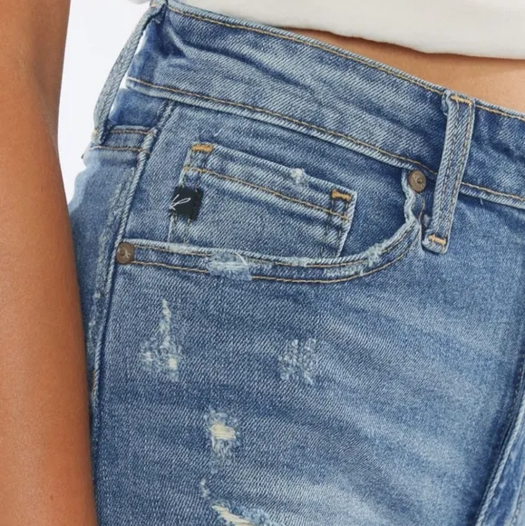 KanCan High Rise Waist Distressed Torn Denim Cut-off Frayed Hem Blue Jean Shorts