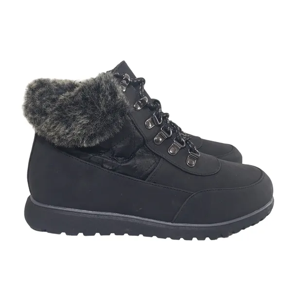 Karen Scott Wanona Black Lace Up Faux Fur Boots Sz 8.5 M