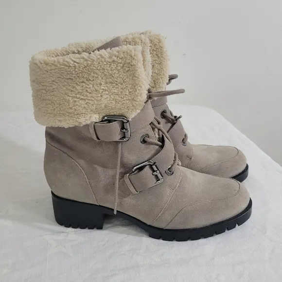 Karl Lagerfeld Paris Ankle Boots with Fur Lining Leather Style Belda Mushroom 7w