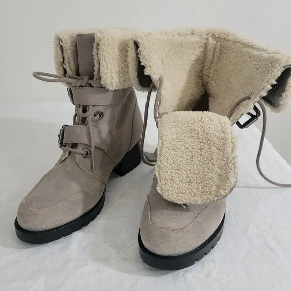 Karl Lagerfeld Paris Ankle Boots with Fur Lining Leather Style Belda Mushroom 7w