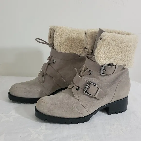 Karl Lagerfeld Paris Ankle Boots with Fur Lining Leather Style Belda Mushroom 7w
