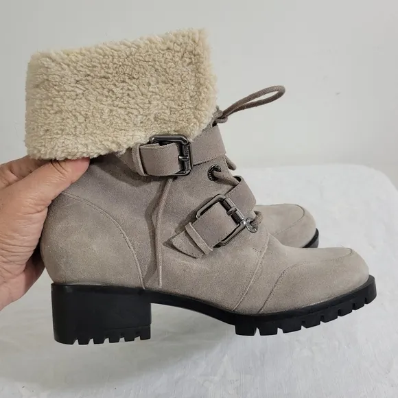 Karl Lagerfeld Paris Ankle Boots with Fur Lining Leather Style Belda Mushroom 7w