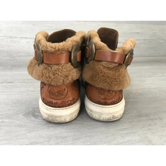 Karma of Charme Winter Boots Men Sz 37 EU Brown Leather Faux Fur Moc Toe Lace Up