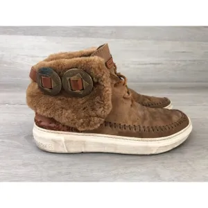 Karma of Charme Winter Boots Men Sz 37 EU Brown Leather Faux Fur Moc Toe Lace Up