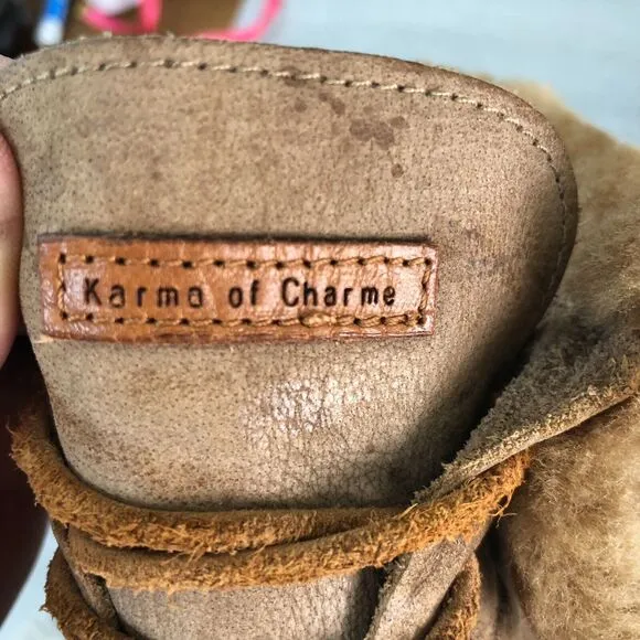 Karma of Charme Winter Boots Men Sz 37 EU Brown Leather Faux Fur Moc Toe Lace Up