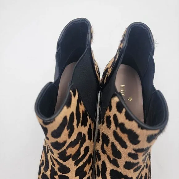 Kate Spade Block Heel Leopard Print Ankle Booties size 7 Real Fur Pull On boots