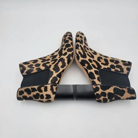 Kate Spade Block Heel Leopard Print Ankle Booties size 7 Real Fur Pull On boots