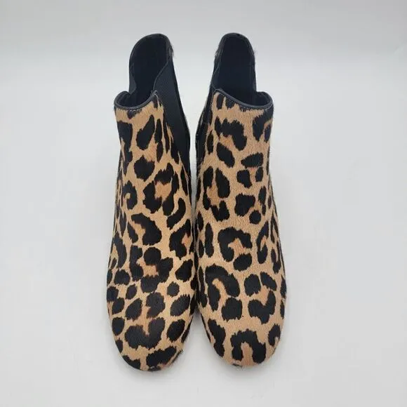 Kate Spade Block Heel Leopard Print Ankle Booties size 7 Real Fur Pull On boots