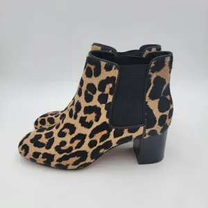 Kate Spade Block Heel Leopard Print Ankle Booties size 7 Real Fur Pull On boots