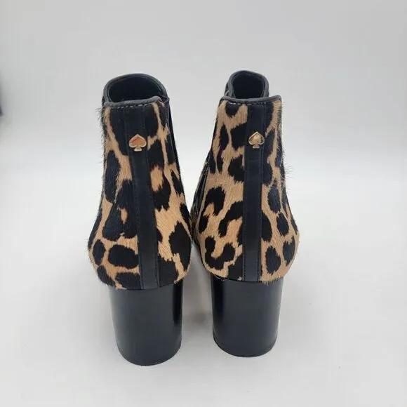 Kate Spade Block Heel Leopard Print Ankle Booties size 7 Real Fur Pull On boots