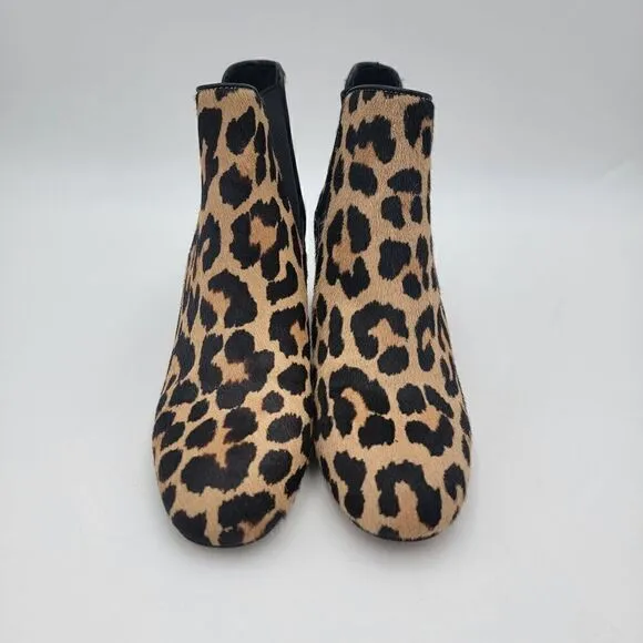 Kate Spade Block Heel Leopard Print Ankle Booties size 7 Real Fur Pull On boots