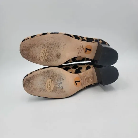 Kate Spade Block Heel Leopard Print Ankle Booties size 7 Real Fur Pull On boots