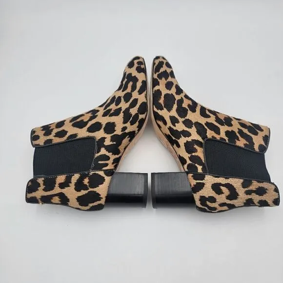 Kate Spade Block Heel Leopard Print Ankle Booties size 7 Real Fur Pull On boots