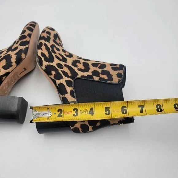 Kate Spade Block Heel Leopard Print Ankle Booties size 7 Real Fur Pull On boots