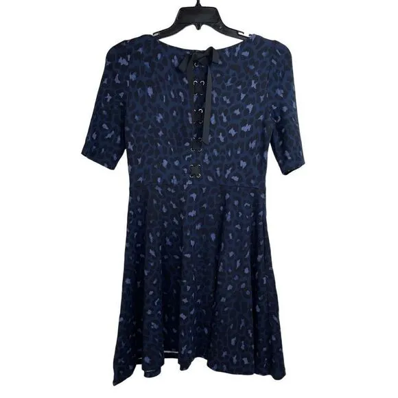 Kate Spade Blue Leopard Print Lace-up Ponte Dress Size M