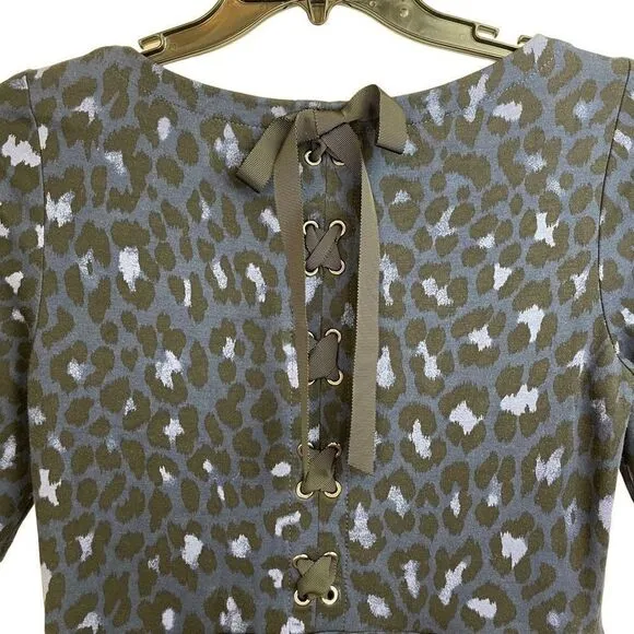 Kate Spade Blue Leopard Print Lace-up Ponte Dress Size M