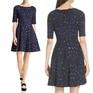 Kate Spade Blue Leopard Print Lace-up Ponte Dress Size M