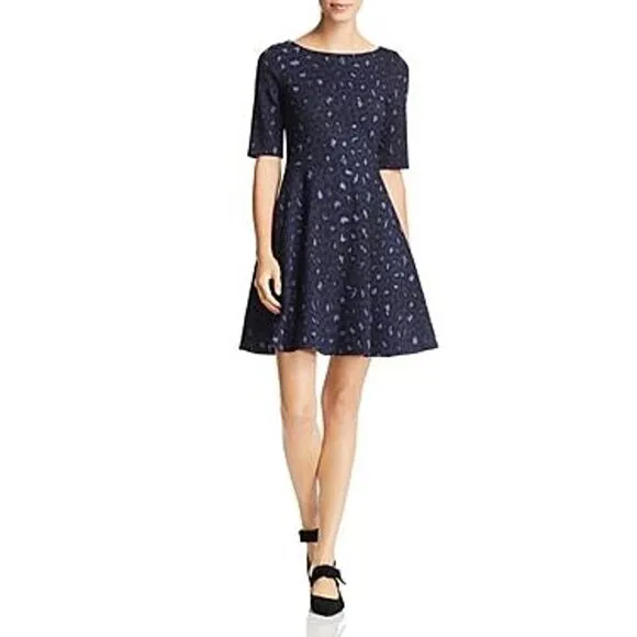 Kate Spade Blue Leopard Print Lace-up Ponte Dress Size M