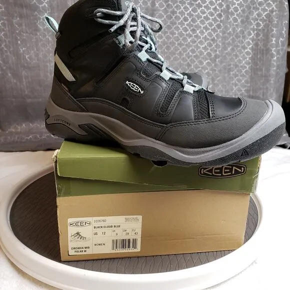 KEEN Circadia Mid Polar Boots Women 12 Black Cloud Blue Hiking Winter Casual