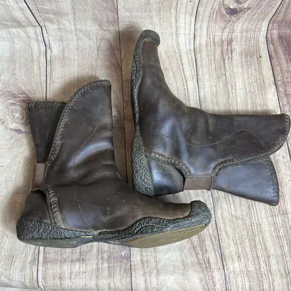 KEEN Women’s Brown Leather Lined Slip On Elastic Hook N Loop  Ankle Boots US 7.5