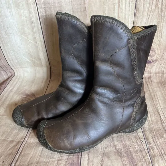 KEEN Women’s Brown Leather Lined Slip On Elastic Hook N Loop  Ankle Boots US 7.5