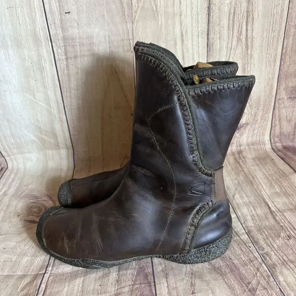 KEEN Women’s Brown Leather Lined Slip On Elastic Hook N Loop  Ankle Boots US 7.5
