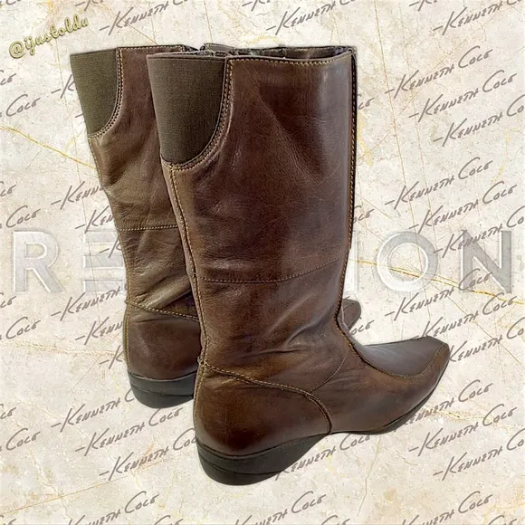 Kenneth Cole Reaction Search Light Mid-Calf Brown Leather Boots | Women Size 10M