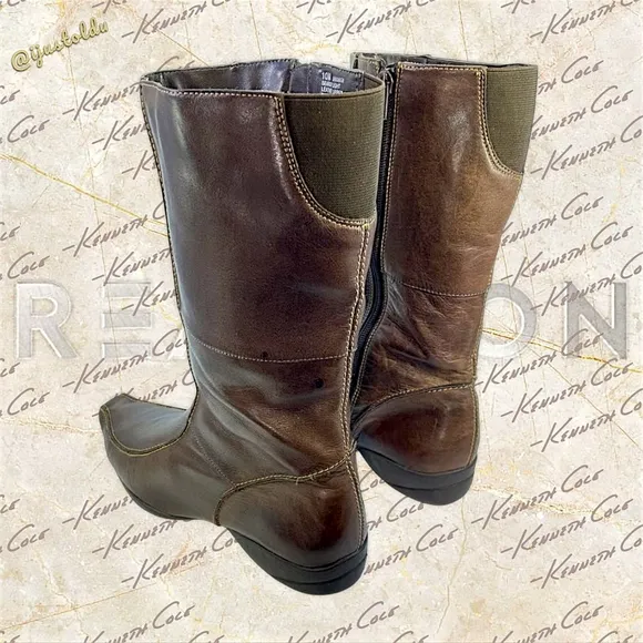 Kenneth Cole Reaction Search Light Mid-Calf Brown Leather Boots | Women Size 10M