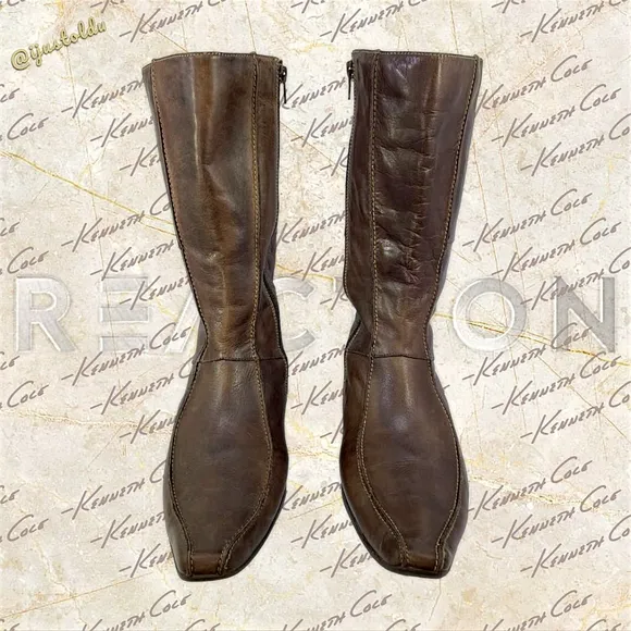 Kenneth Cole Reaction Search Light Mid-Calf Brown Leather Boots | Women Size 10M