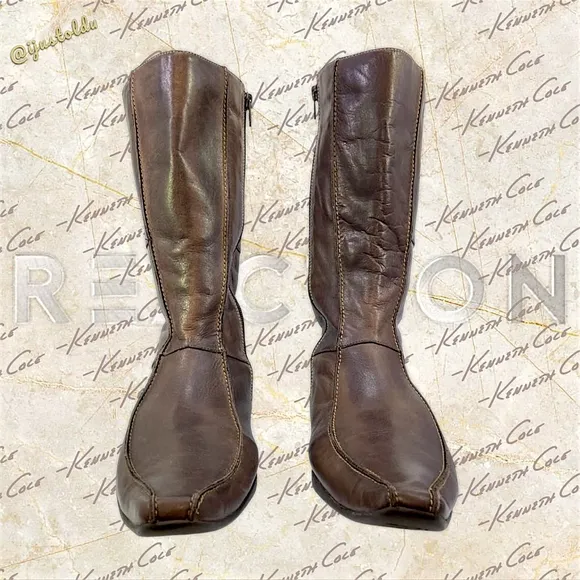 Kenneth Cole Reaction Search Light Mid-Calf Brown Leather Boots | Women Size 10M