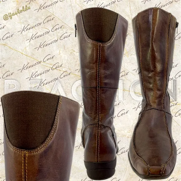 Kenneth Cole Reaction Search Light Mid-Calf Brown Leather Boots | Women Size 10M