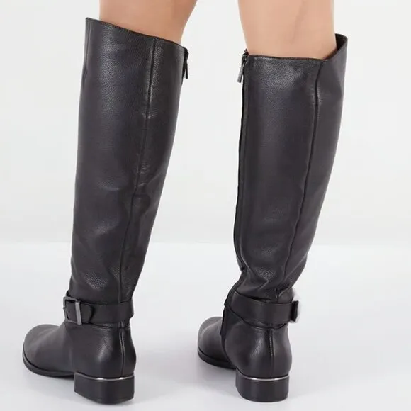 Kenneth Cole Women Branden Buckle Riding Boots, Black (REGULAR CALF)