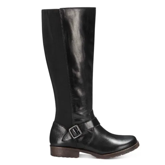 Kenneth Cole Womens Jenny Black Leather Riding Boots Buckled Strap size 9