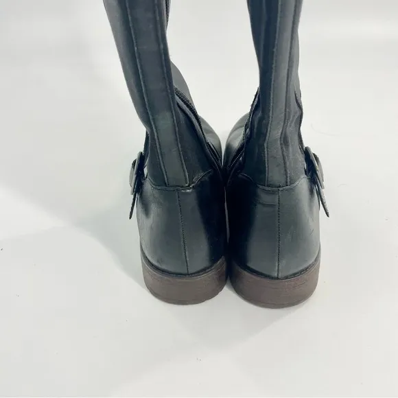 Kenneth Cole Womens Jenny Black Leather Riding Boots Buckled Strap size 9