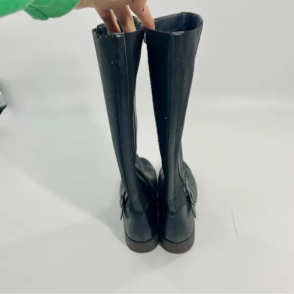 Kenneth Cole Womens Jenny Black Leather Riding Boots Buckled Strap size 9