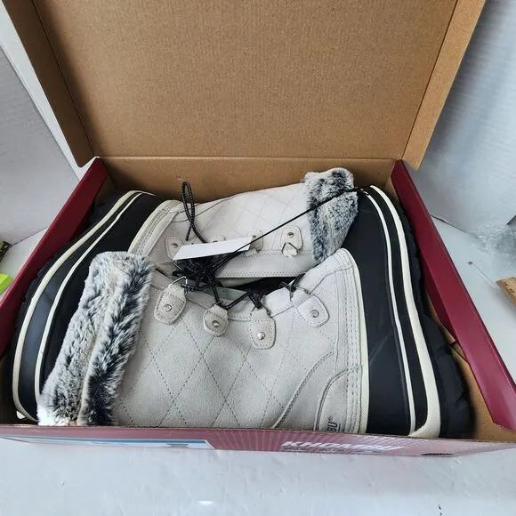 Khombu Emily Winter Snow Boot Womens Size 10 Grey Leather Faux Fur New With Box