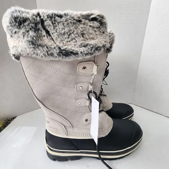 Khombu Emily Winter Snow Boot Womens Size 10 Grey Leather Faux Fur New With Box