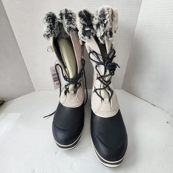 Khombu Emily Winter Snow Boot Womens Size 10 Grey Leather Faux Fur New With Box