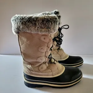 Khombu Tan and Black Fur-Lined Winter Boots Size 7